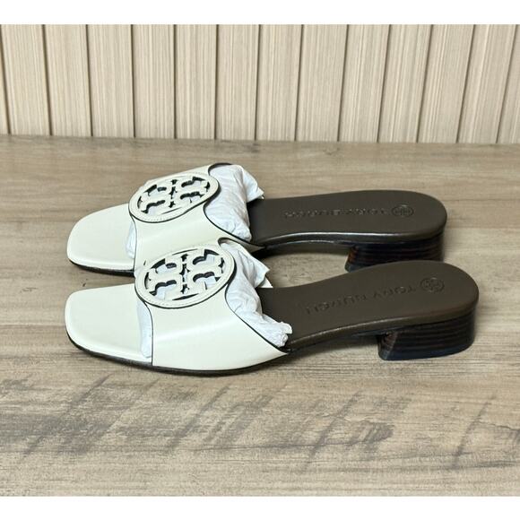 Tory Burch Women’s Bombé Miller Slide Calfskin Leather White 25mm Size 6M - Picture 10 of 11